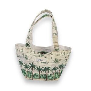 Paul Brent Purse Tropical Palm Tree Print‎ Painted Canvas Lunch Beach Bag Green